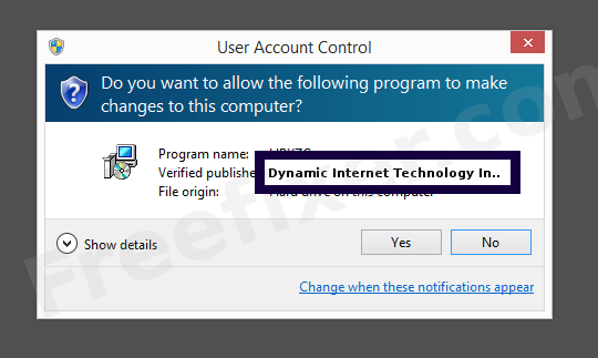 Screenshot where Dynamic Internet Technology Inc. appears as the verified publisher in the UAC dialog